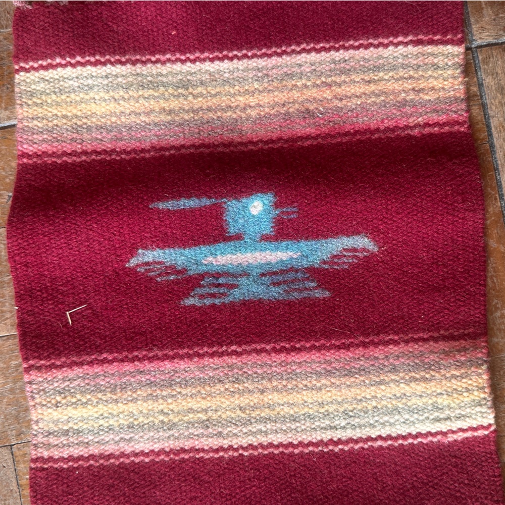 Red Southwestern Wool Accent with Teal Motif